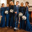 Royal Blue Graceful Lace Long Sleeves Backless Mermaid Wedding Guest Bridesmaid Dresses, WGM099
