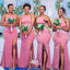 Blush Pink Halter Backless Slits Mermaid Wedding Guest Bridesmaid Dresses, WGM089