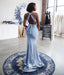 Blue Convertible Soft Satin Halter Lace Up Backless Long Mermaid Bridesmaid Dresses, WGM102