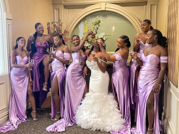 purple satin bridesmaid dresses Lilac One Shoulder Sweetheart Soft Satin Slits Long Mermaid Bridesmaid – Wish Gown