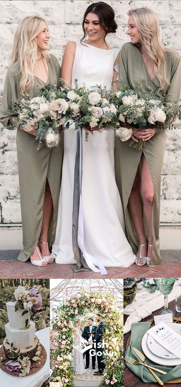 Summer Chiffon A Line Boho Long Sleeve V-neck Front Split Country Wedd Wish Gown Summer Chiffon A Line Boho Long Sleeve V-neck Front Split Country Wedd Wish Gown