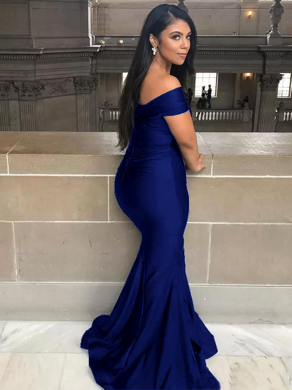 Royal Blue Mermaid Off Shoulder Floor length Wedding Guest Bridesmaid Wish Gown Royal Blue Mermaid Off Shoulder Floor length Wedding Guest Bridesmaid Wish Gown