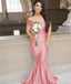 Blush Mermaid Off Shoulder Floor length Wedding Guest Bridesmaid Dresses, WGM112