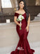 Burgundy Mermaid Off Shoulder Floor length Wedding Guest Bridesmaid Dresses, WGM112