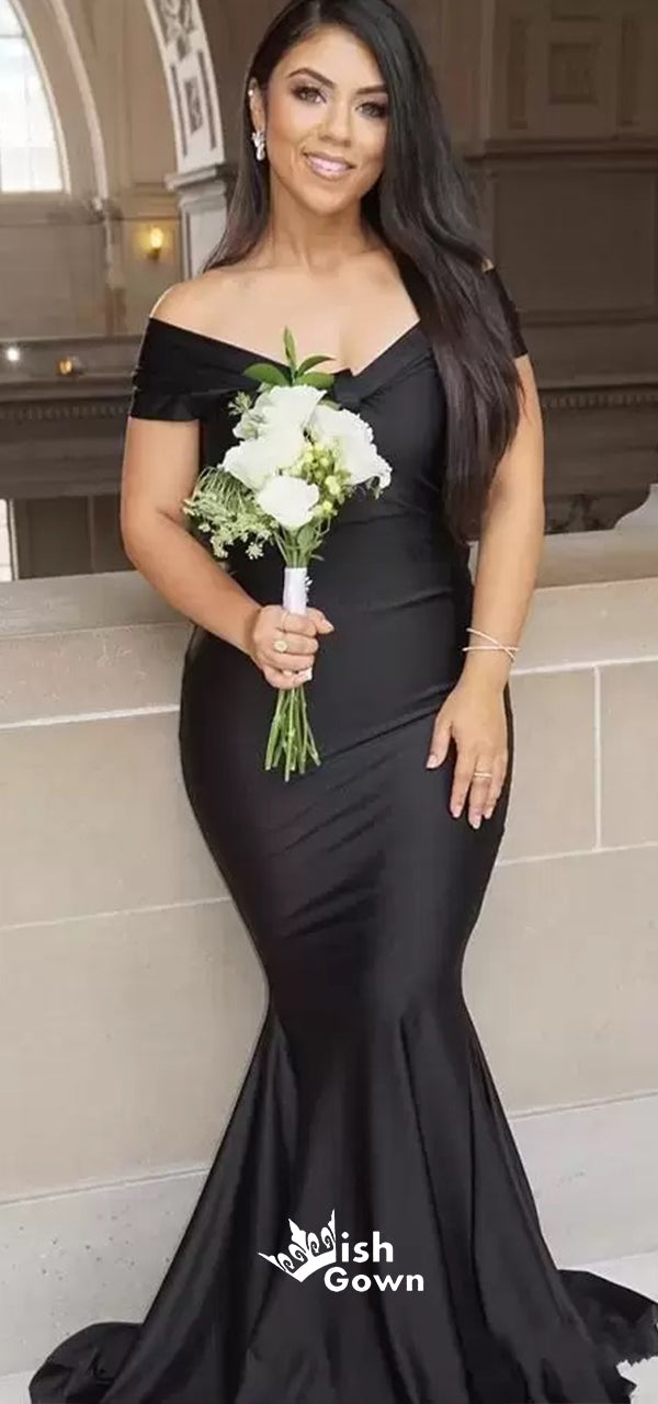 Black Mermaid Off Shoulder Floor length Wedding Guest Bridesmaid Dress Wish Gown Black Mermaid Off Shoulder Floor length Wedding Guest Bridesmaid Dress Wish Gown