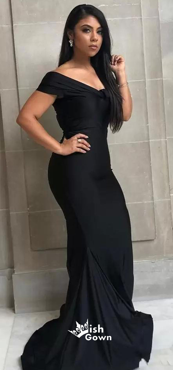 Black Mermaid Off Shoulder Floor length Wedding Guest Bridesmaid Dress Wish Gown Black Mermaid Off Shoulder Floor length Wedding Guest Bridesmaid Dress Wish Gown