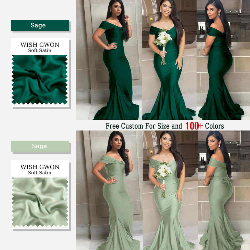 Emerald Mermaid Off Shoulder Floor length Wedding Guest Bridesmaid Dresses, WGM112