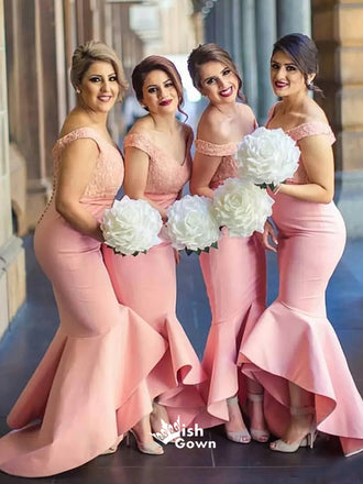 Elegant Mermaid Sweetheart Blush Pink Satin Long Bridesmaid Dresses,MBD126