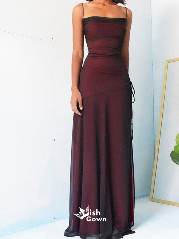 Vintage Burgundy Sheath Spaghetti Straps Slits Long Wedding Guest Brid Wish Gown Vintage Burgundy Sheath Spaghetti Straps Slits Long Wedding Guest Brid Wish Gown
