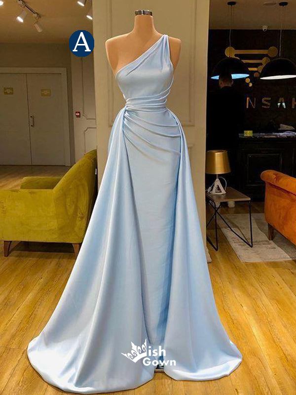 Light Blue Sheath Mermaid Long Satin Mixed Styles Sweep Train Prom Gowns Bridesmaid Dresses, WGM115