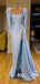 Light Blue Sheath Mermaid Long Satin Mixed Styles Sweep Train Prom Gowns Bridesmaid Dresses, WGM115