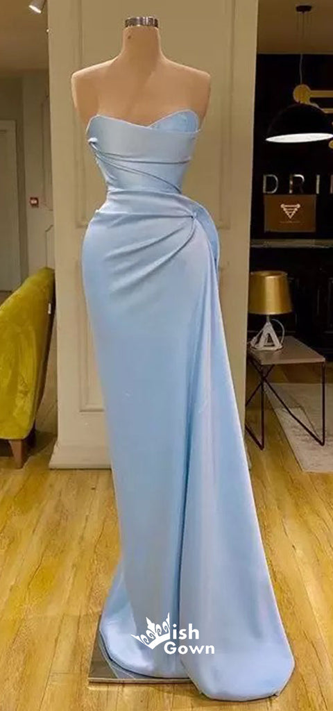 Light Blue Sheath Mermaid Long Satin Mixed Styles Sweep Train Prom Gowns Bridesmaid Dresses, WGM115