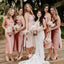 Blush Pink Chic Soft Satin Spaghetti Straps Criss Cross Sheath Bridesmaid Dresses, WGM120