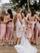 Blush Pink Chic Soft Satin Spaghetti Straps Criss Cross Sheath Bridesmaid Dresses, WGM120