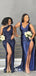 Mismatched Strapless One Shoulder Soft Satin Sequins Pleating High Slits Mermaid Long Bridesmaid Dresses, WGM122