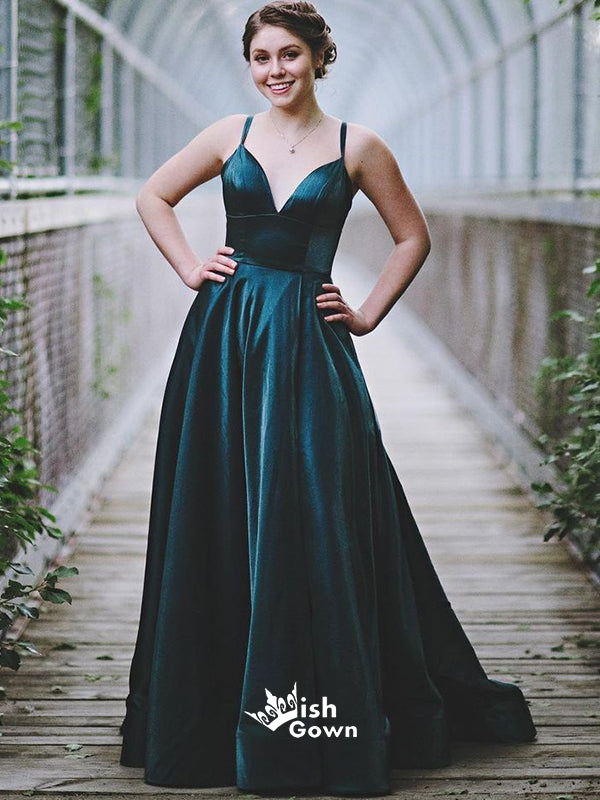 Aquamarine Spaghetti Straps V-neck Satin Prom Dresses WGP005 Wish Gown Aquamarine Spaghetti Straps V-neck Satin Prom Dresses WGP005 Wish Gown