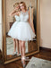 A-line White Tulle Silver Sequin Sparkly Halter Short Homecoming Prom Dress, WGP011