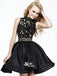 Popular Black Lace Halter Top A-line Satin Short Open Back Homecoming Prom Dress, WGP023