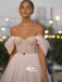 Simple Pale Pink Off Shoulders Tulle A-line Midi Homecoming Prom Dress, WGP026