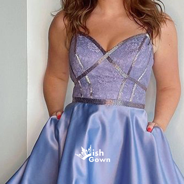Light Purple Spaghetti Strap A-line Satin Pockets Short Homecoming Pro Wish Gown Light Purple Spaghetti Strap A-line Satin Pockets Short Homecoming Pro Wish Gown