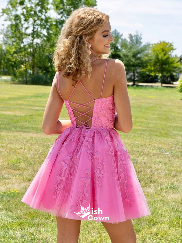 Short sleeve peach pink lace open back freshman homecoming prom dress,BD0046