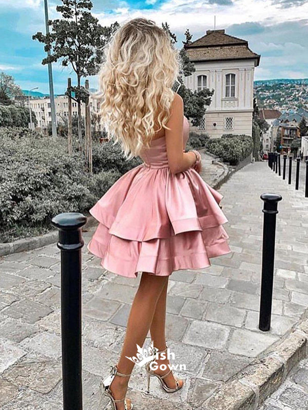 Pale Pink Satin One Shoulder Knee-length Graduation Homecoming Prom Dr Wish Gown Pale Pink Satin One Shoulder Knee-length Graduation Homecoming Prom Dr Wish Gown