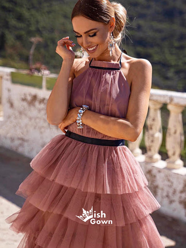 Gorgeous Dusty Rose Halter Knee-length Open Back Melaleuca Homecoming Wish Gown Gorgeous Dusty Rose Halter Knee-length Open Back Melaleuca Homecoming Wish Gown