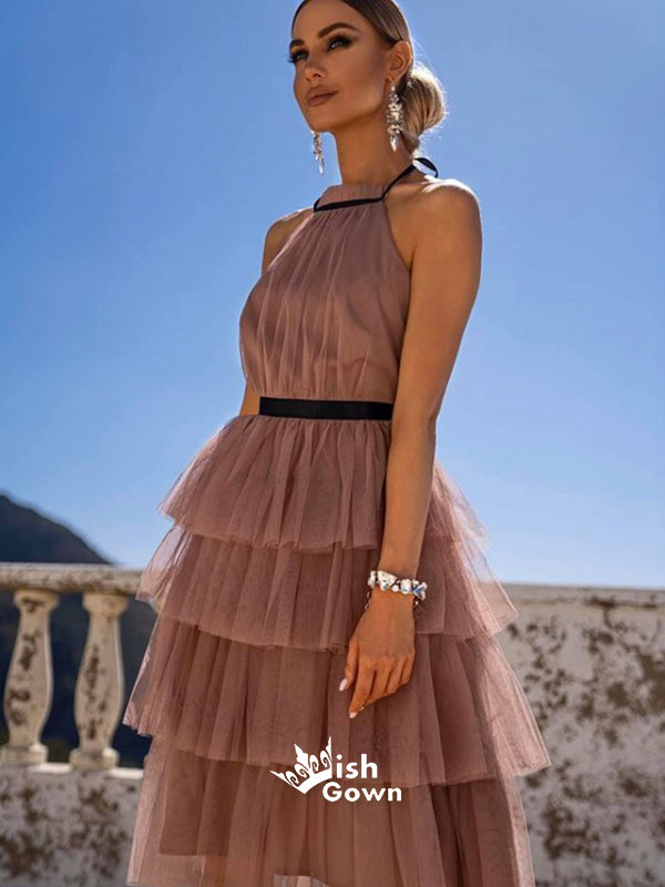 Gorgeous Dusty Rose Halter Knee-length Open Back Melaleuca Homecoming Wish Gown Gorgeous Dusty Rose Halter Knee-length Open Back Melaleuca Homecoming Wish Gown