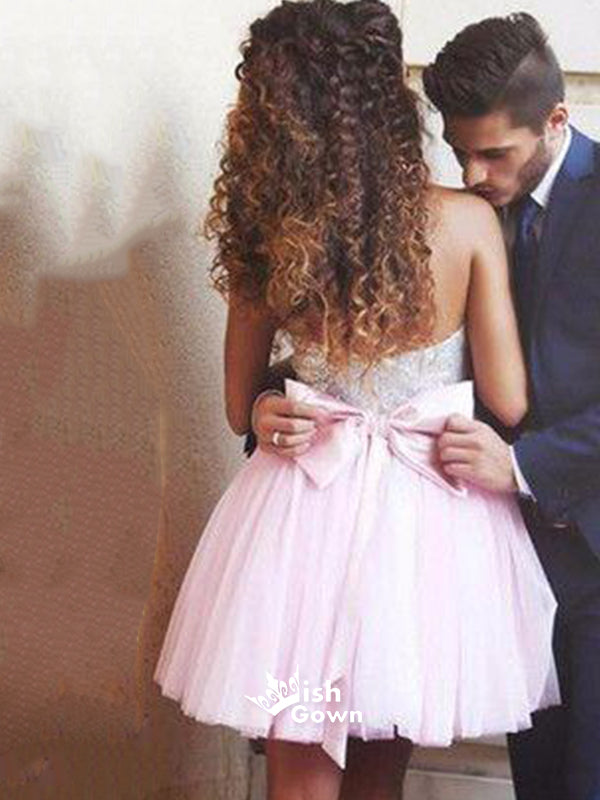 Light Pink Strapless Sweetheart Mini Sparkly Lovely Homecoming Prom Dress, WGP038
