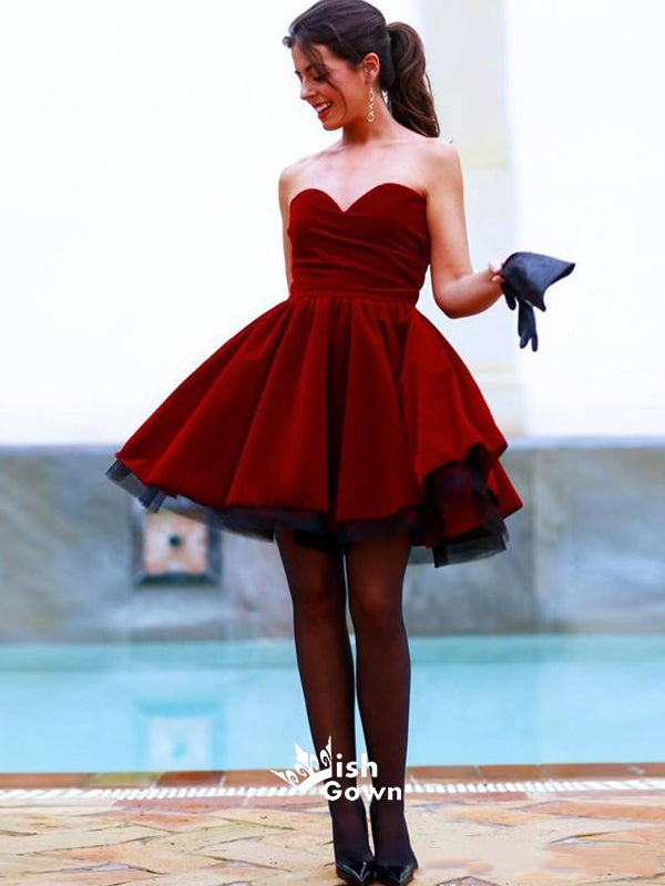 Simple Red Velvet Strapless Sweetheart Junior Short Graduation Homecom Wish Gown Simple Red Velvet Strapless Sweetheart Junior Short Graduation Homecom Wish Gown