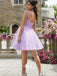 Simple Light Purple Spaghetti Strap Short Tulle Freshman Homecoming Prom Dress, WGP045