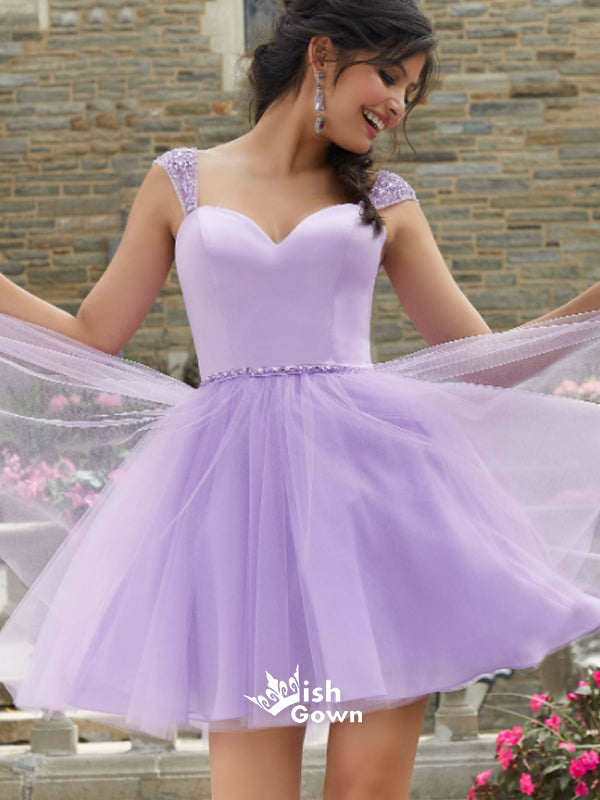 Simple Light Purple Spaghetti Strap Short Tulle Freshman Homecoming Pr Wish Gown Simple Light Purple Spaghetti Strap Short Tulle Freshman Homecoming Pr Wish Gown