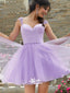 Simple Light Purple Spaghetti Strap Short Tulle Freshman Homecoming Prom Dress, WGP045