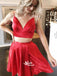 Modest Red Two Pieces Spaghetti Strap Freshman Casual Homecoming Prom Dress, WGP050