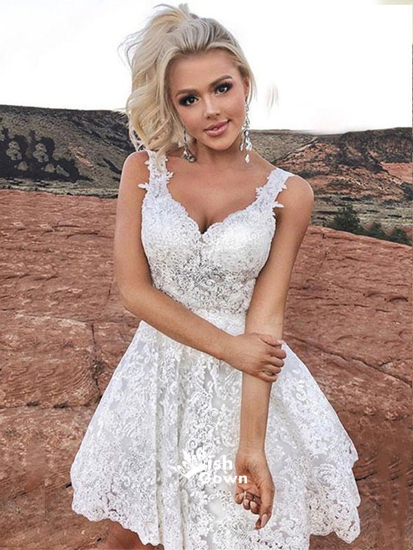 Elegant Lace Applique V-eck Short White Freshman Homecoming Prom Dress Wish Gown Elegant Lace Applique V-eck Short White Freshman Homecoming Prom Dress Wish Gown