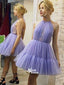 Light Purple Halter Cute Tulle A-line Cocktail Graduation Homecoming Prom Dresses, WGP061