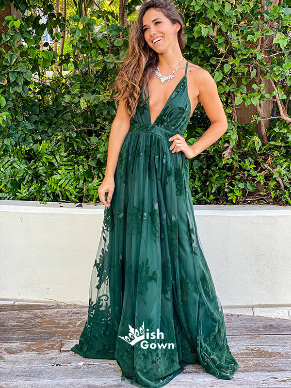 Charming Teal Green Tulle Spaghetti Strap Lace Backless Long Prom Dres Wish Gown Charming Teal Green Tulle Spaghetti Strap Lace Backless Long Prom Dres Wish Gown