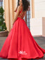 Hot Red A-line Sweetheart Satin Backless Lace Up Evening Long Prom Dresses, WGP080