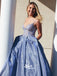 Sparkle Blue A-line Lace Spaghetti Strap Top Evening Gown Long Prom Dresses, WGP081