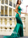 Gorgeous Teal Green Satin Mermaid V-neck Spaghetti Strap Backless Prom Evening Dresses, WGP084