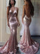 Mermaid Sparkly Pink Sequin Open Back Appliques Trim With Trailing Evening Long Prom Dresses, WGP087