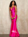 Rose Red Sequins Shinning Spaghetti Strap Mermaid Lace Up Back Long Evening Prom Dresses, WGP090