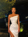 Modern Smple White Strapless High Split Satin Evening Sexy Long Prom Dress, WGP091