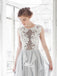 Grey Blue Chiffon A-line Appliques White Lace Top Cheap Wedding Dress Long Prom Dresses, WGP096