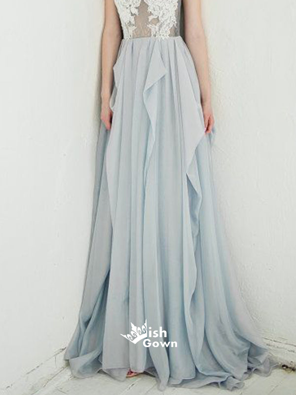 Grey Blue Chiffon A-line Appliques White Lace Top Cheap Wedding Dress Wish Gown Grey Blue Chiffon A-line Appliques White Lace Top Cheap Wedding Dress Wish Gown