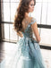 Ice Blue Applique See Through Mermaid V-neck Tulle A-line Long Evening Prom Dresses, WGP098