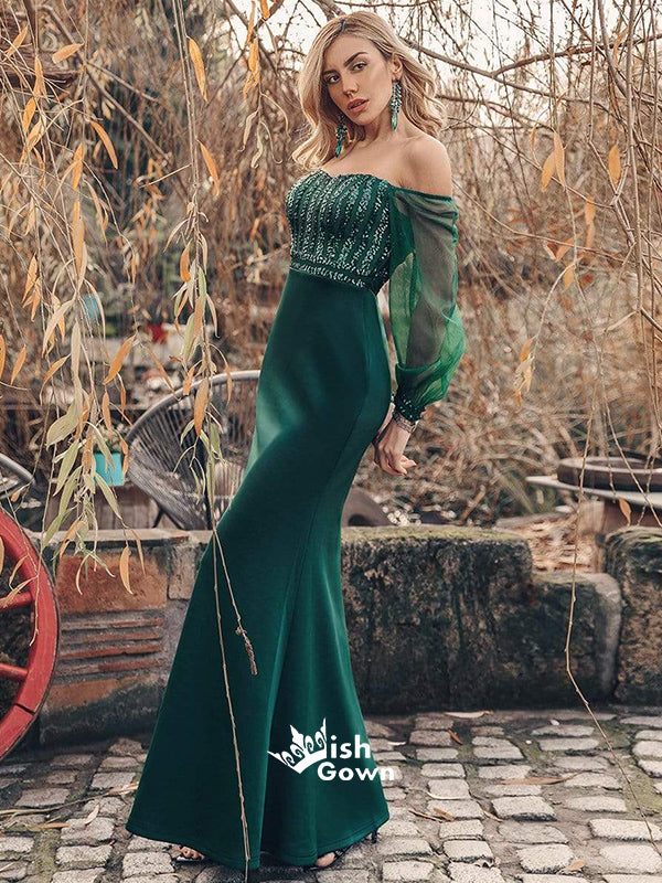 Teal Green Off Shoulder Sequin Top Satin Mermaid Evening Gowns Long Pr Wish Gown Teal Green Off Shoulder Sequin Top Satin Mermaid Evening Gowns Long Pr Wish Gown