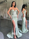 Sage Green Strapless Button Side Split Mermaid Long Evening Gowns Prom Dresses , WGP126