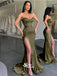 Green Strapless Button Side Split Mermaid Long Evening Gowns Prom Dresses , WGP127