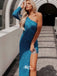 Sexy Sequins One Shoulder Long Sleeve Mermaid Slits Evening Gowns Prom Dresses , WGP131
